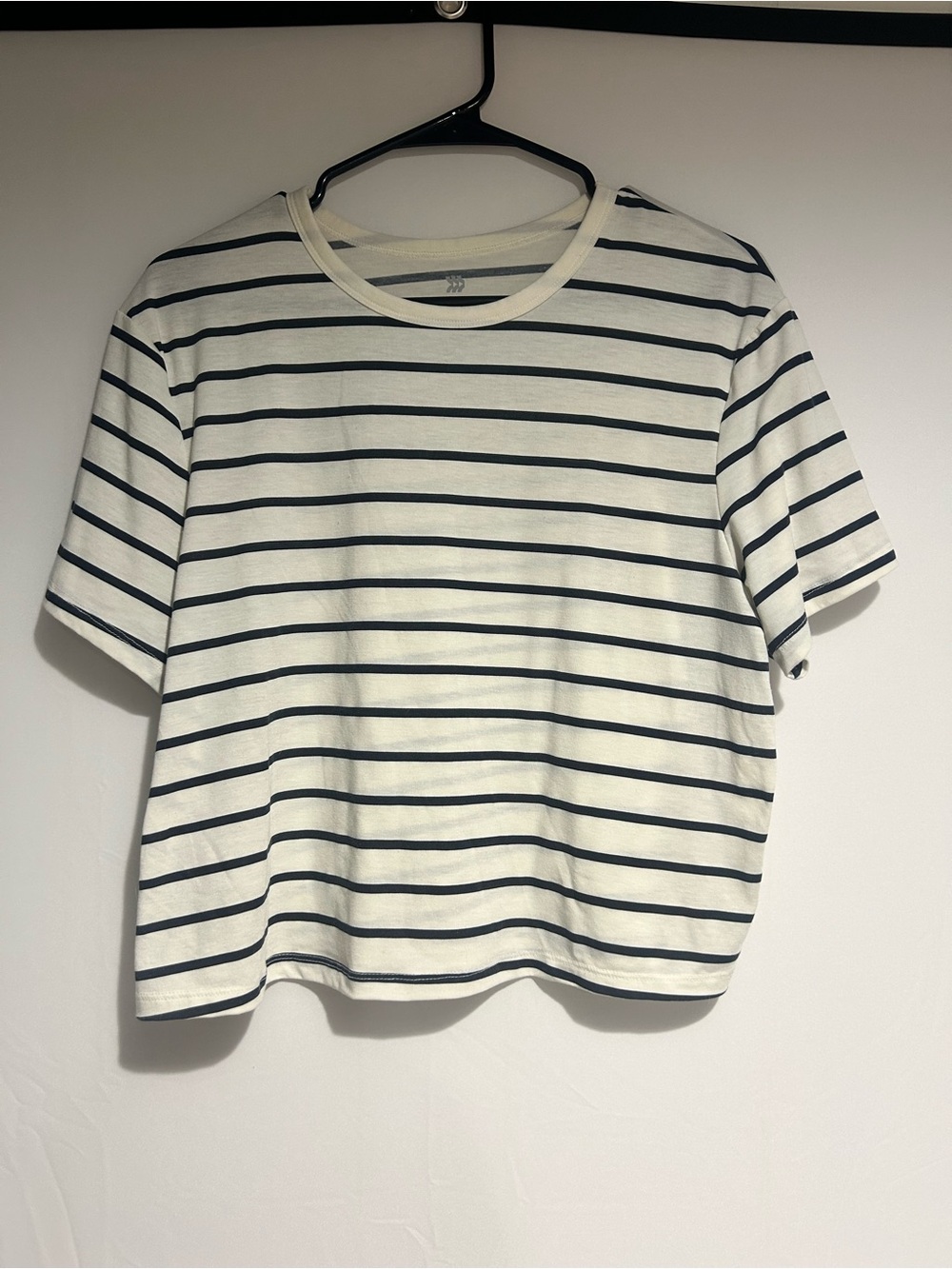 all in motion White Crewneck Tee with Navy Stripes